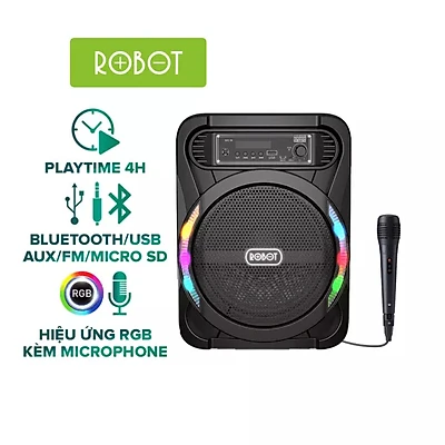 Loa Bluetooth Ngoài Trời ROBOT RB450 - Hiệu Ứng Đèn LED RGB Tặng Kèm Micro Karaoke & Điều Khiển Hồng Ngoại - Công suất Lớn 20W Pin 1500mAh - Hàng Chính Hãng