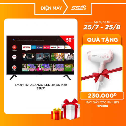 Smart Tivi ASANZO 50U71 LED 4K 50 Inch Điều Khiển Bằng Giọng Nói - Hàng Chính Hãng